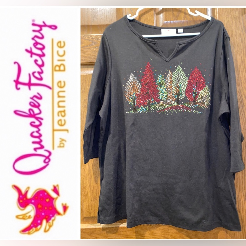 Euc Quacker Factory 1x Autumn Trees Bling 3/4 Sle… - image 1